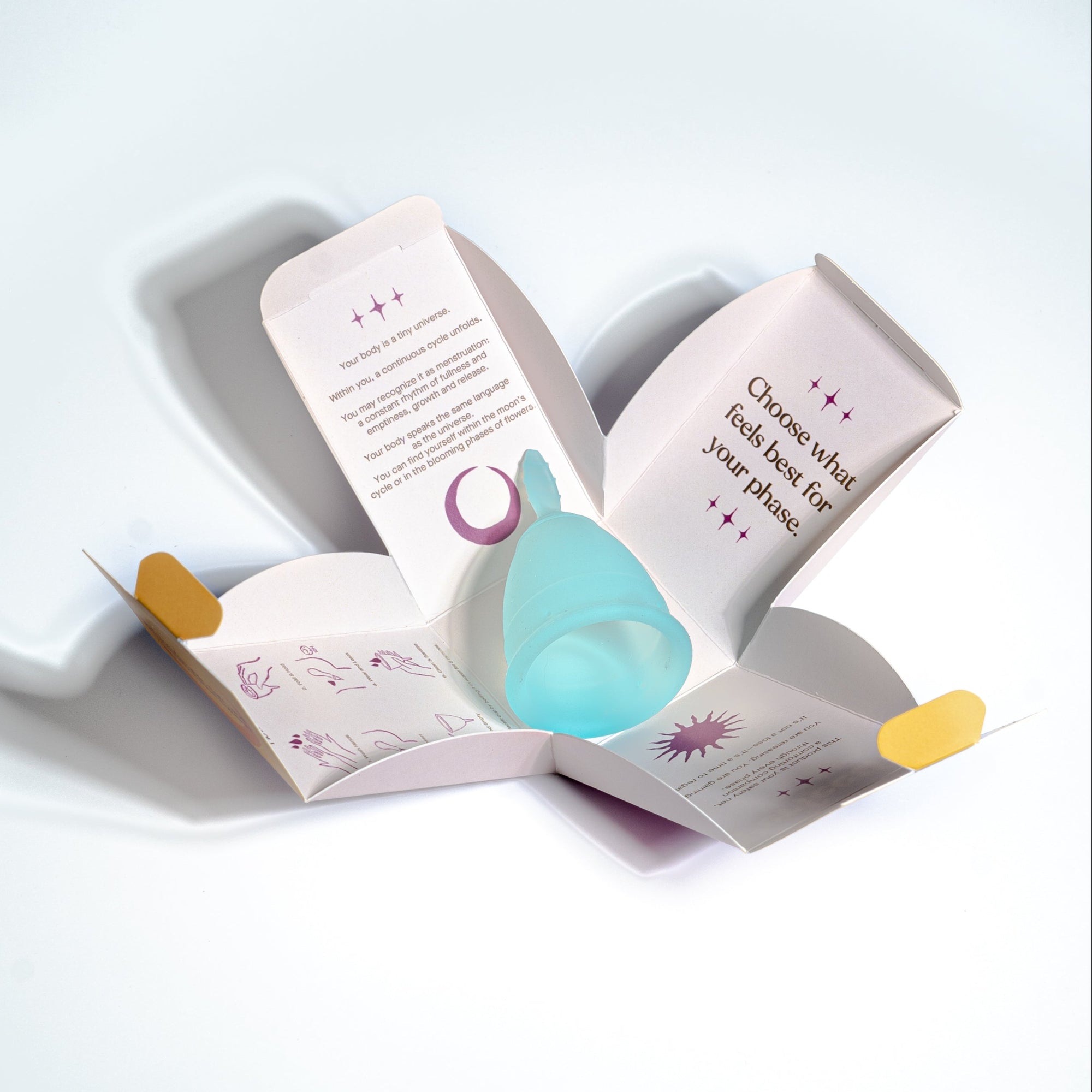 Menstrual cup soft blue packaging opening